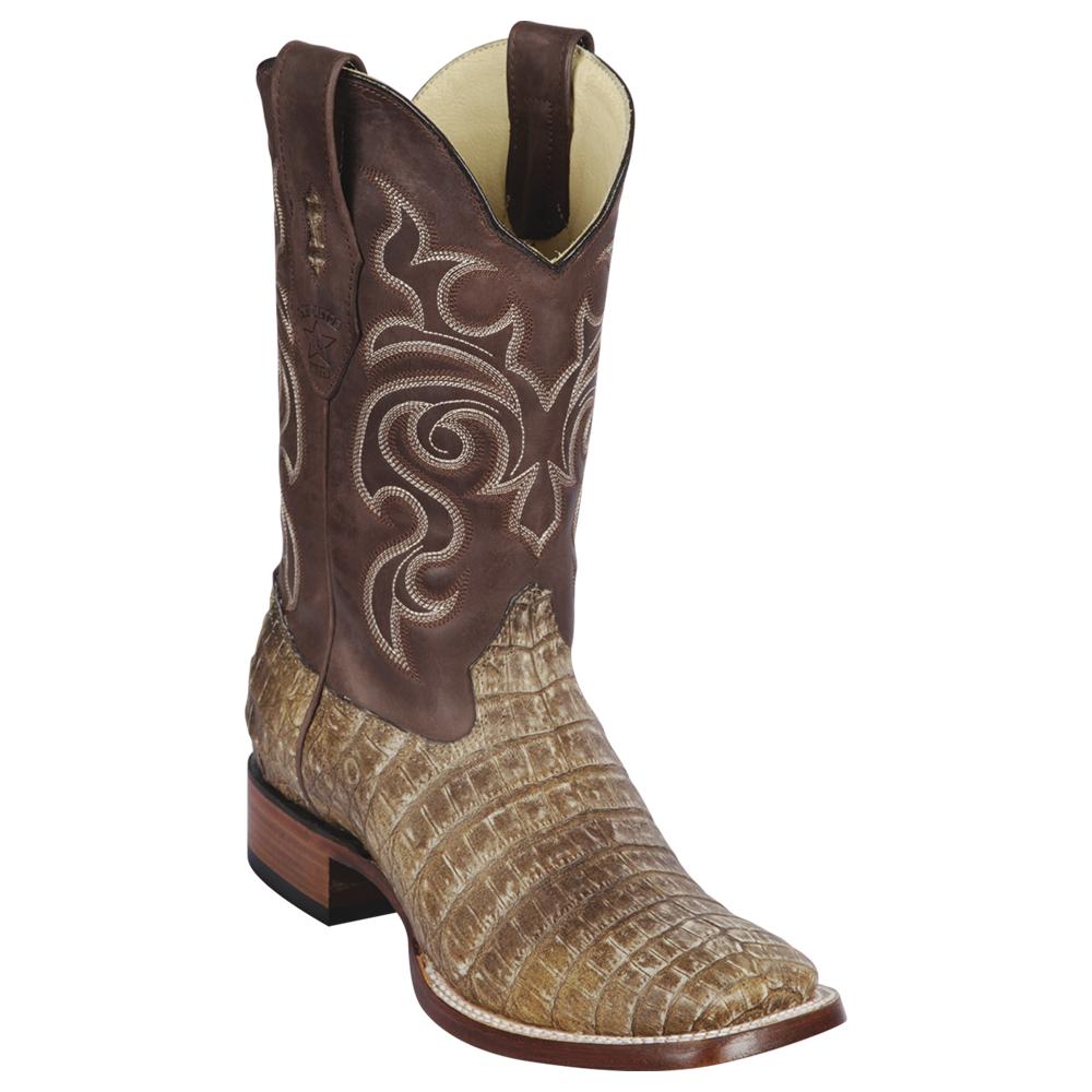 Los Altos Boots Mens #8228239 Wide Square Toe | Genuine Caiman Belly Leather Boots | Color Sahara Stone