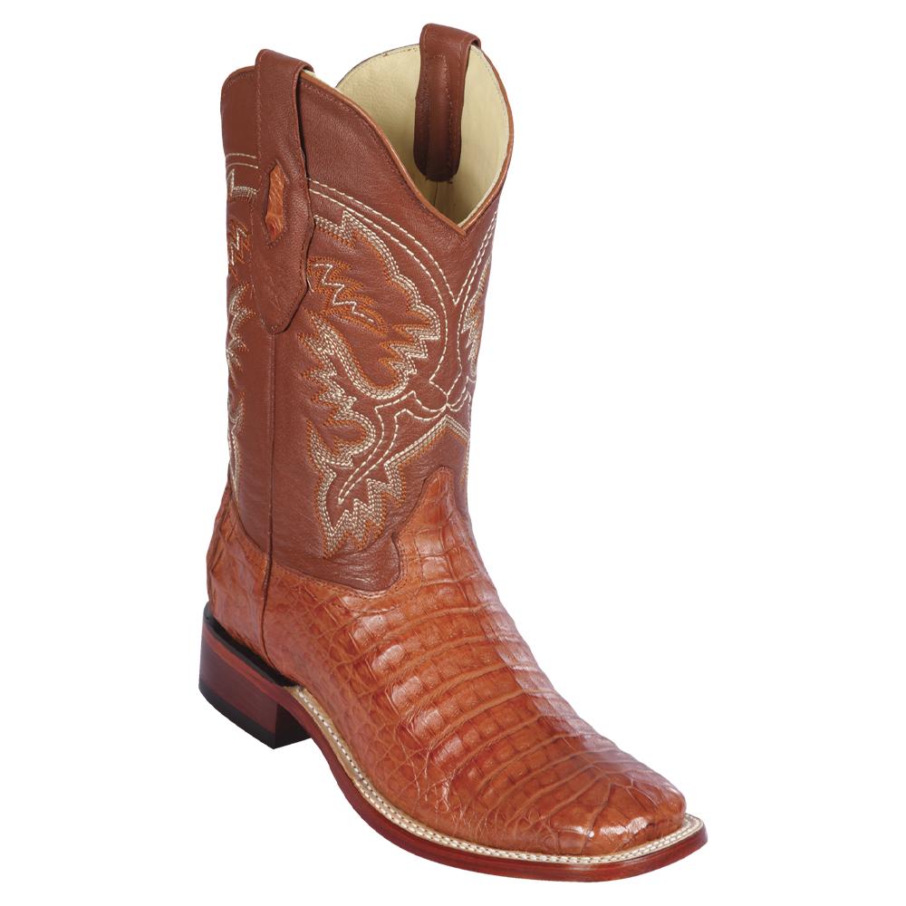 Los Altos Boots Mens #8228203 Wide Square Toe | Genuine Caiman Belly Leather Boots | Color Cognac