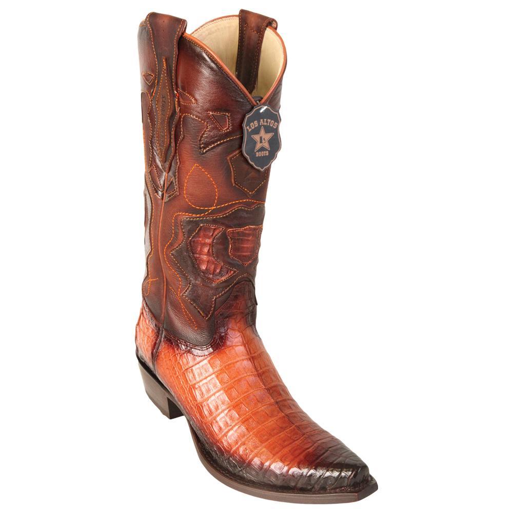 Los Altos Boots Mens #94R8257 Snip Toe | Genuine Caiman Belly Boots | Color Faded Cognac