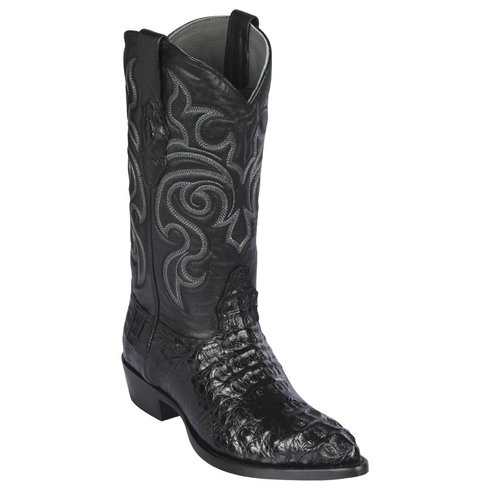 Los Altos Boots Mens #990205 J Toe | Genuine Caiman Hornack Boots | Color Black