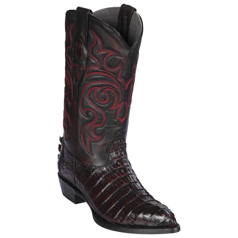 Los Altos Boots Mens #990118 J Toe | Genuine Caiman Tail Boots | Color Black Cherry