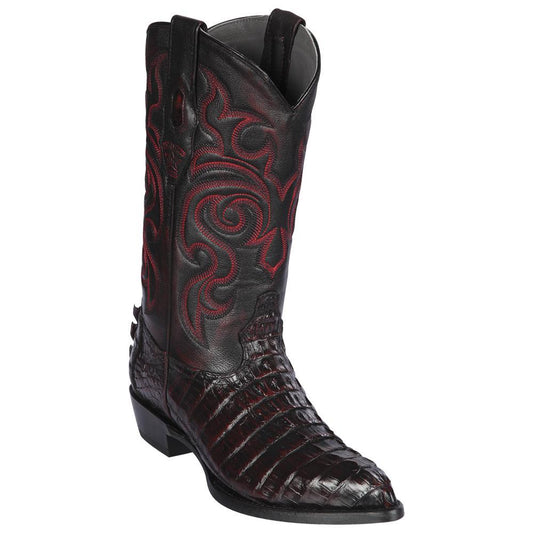 Los Altos Boots Mens #990118 J Toe | Genuine Caiman Tail Boots | Color Black Cherry