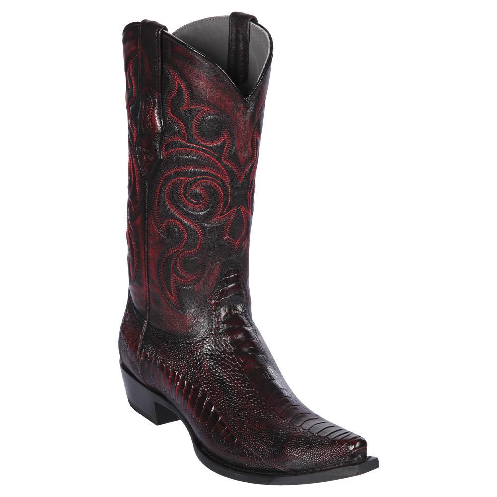 Los Altos Boots Mens #940518 Snip Toe | Genuine Ostrich Leg Boots | Color Black Cherry