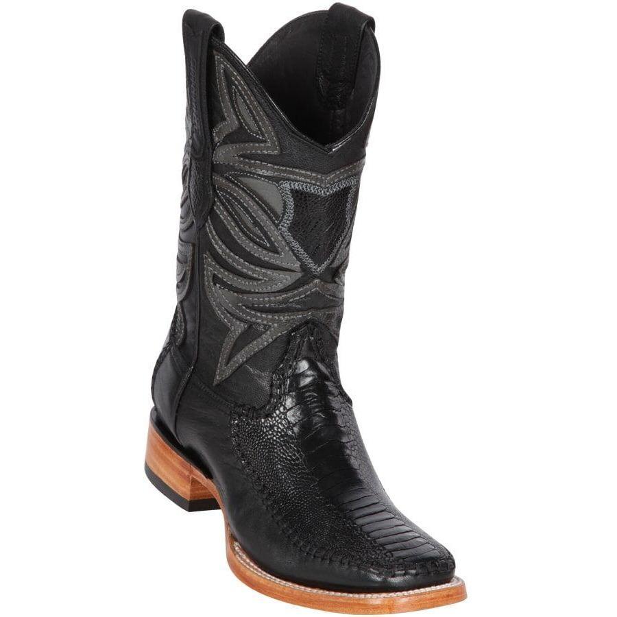 Los Altos Boots Mens #82F0505 Wide Square Toe | Genuine Ostrich & Deer Leg Skin Boots | Color Black