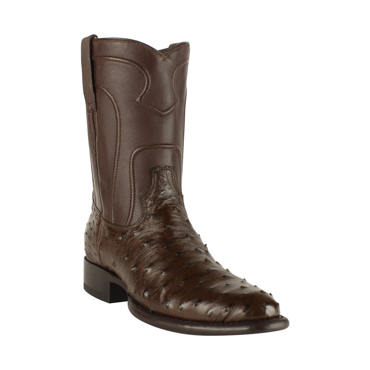 Los Altos Boots Mens #690307 Roper Style | Ostrich Boots Handcrafted | Color Brown