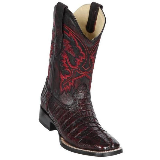 Los Altos Boots Mens #8220118 Wide Square Toe | Genuine Caiman Tail Leather Boots | Color Black Cherry