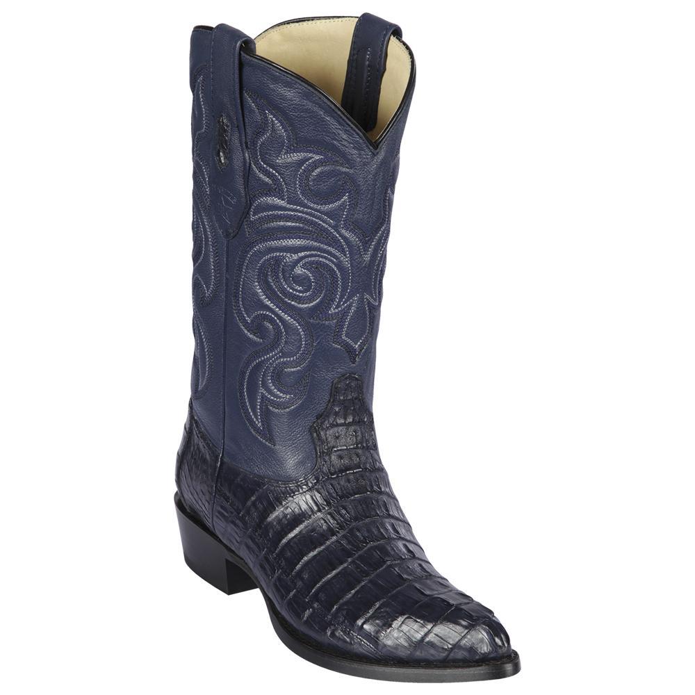 Los Altos Boots Mens #990110 J Toe | Genuine Caiman Tail Boots | Color Navy Blue