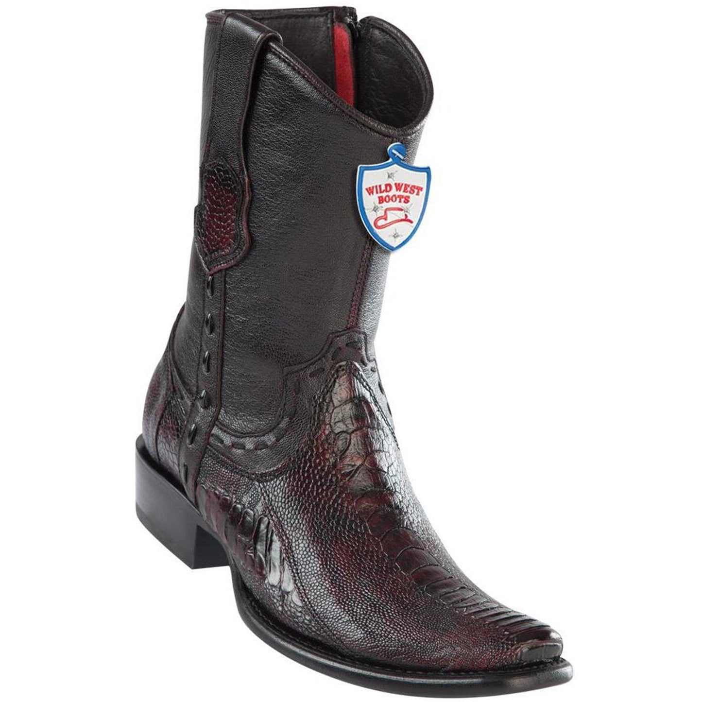 Wild West Boots #279B0518 Men's | Color Black Cherry| Men’s Wild West Ostrich Leg Boots Dubai Toe Handcrafted