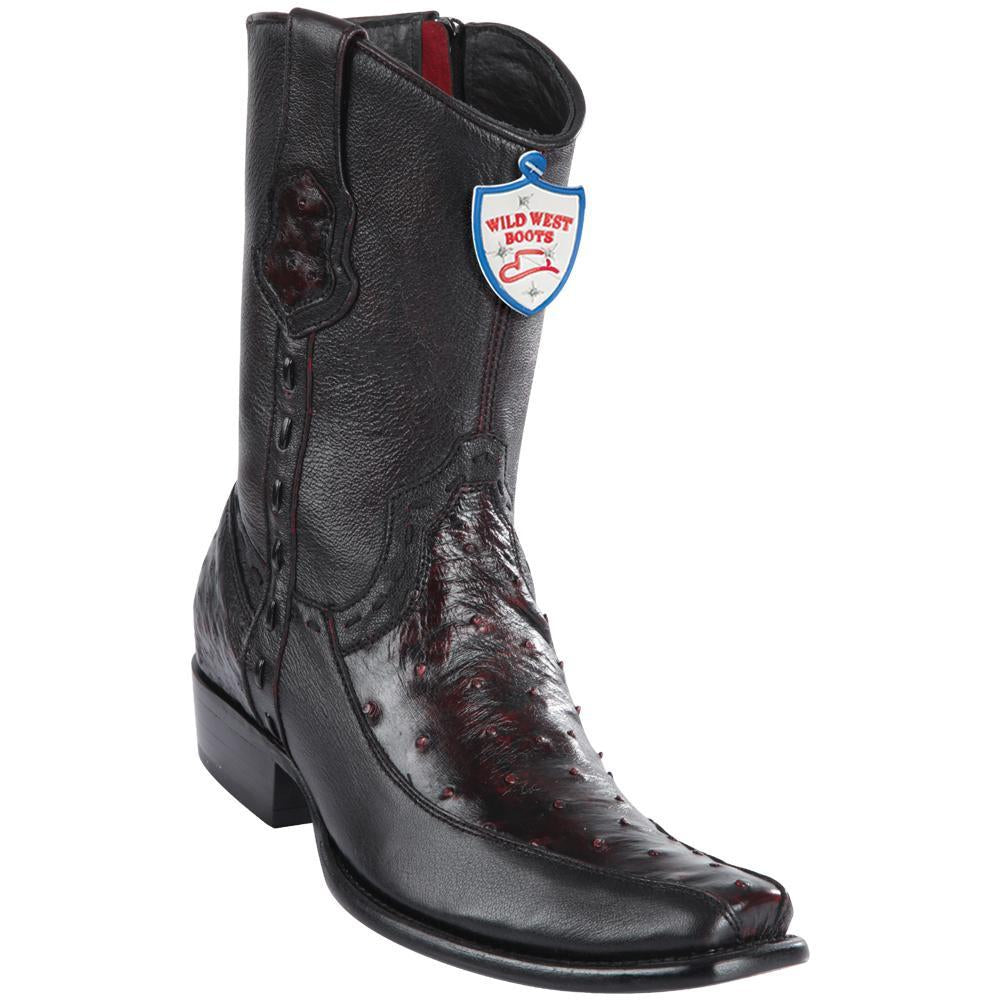 Wild West Boots #279BF0318 Men's | Color Black Cherry | Men’s Wild West Ostrich With Deer Boots Dubai Toe Handcrafted