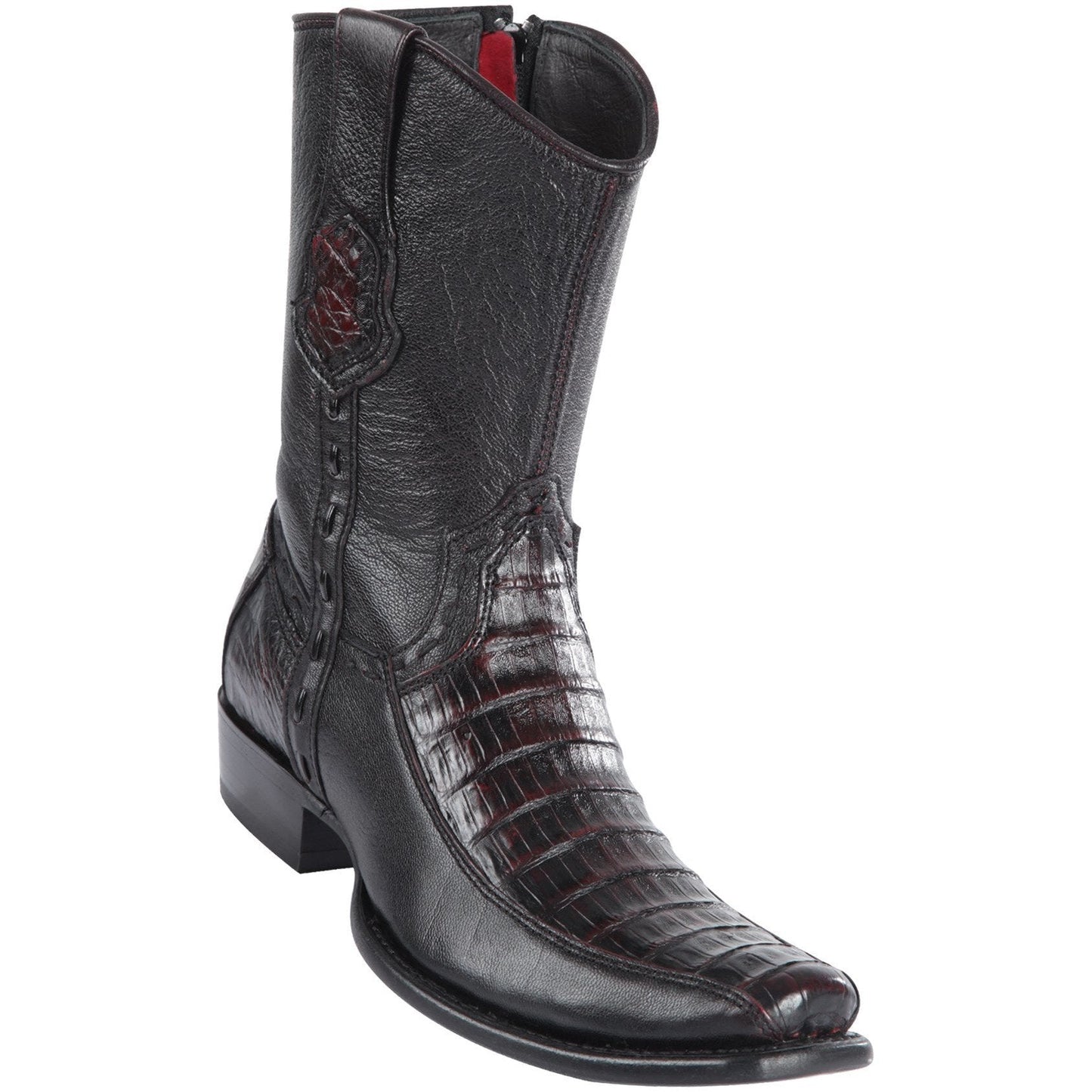 Wild West Boots #279BF8218 Men's | Color Black Cherry | Men’s Wild West Caiman Belly With Deer Boots Dubai Toe Handcrafted