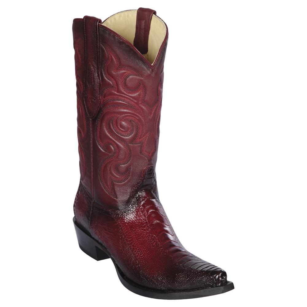 Los Altos Boots Mens #940543 Snip Toe | Genuine Ostrich Leg Boots | Color Faded Burgundy