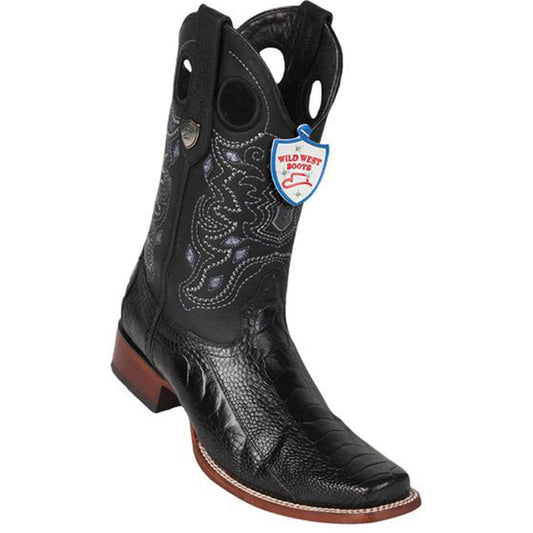 Wild West Boots #28180505 Men's | Color Black | Men's Wild West Ostrich Leg Wide Square Toe Rubber Sole Boots