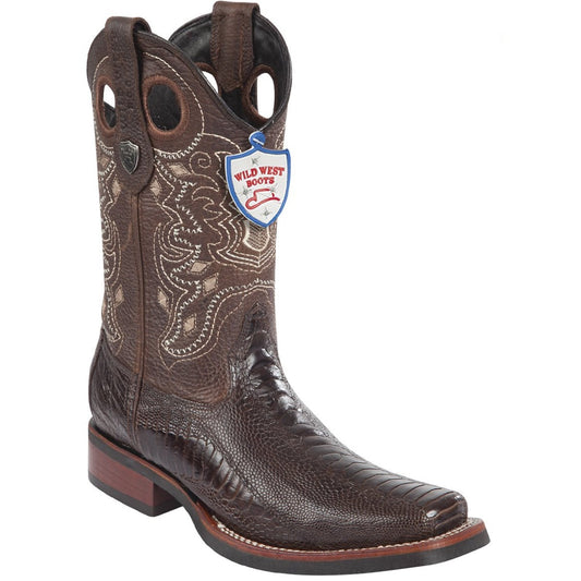 Wild West Boots #28190507 Men's | Color Brown | Men's Wild West Ostrich Leg Square Toe Rubber Sole Boots