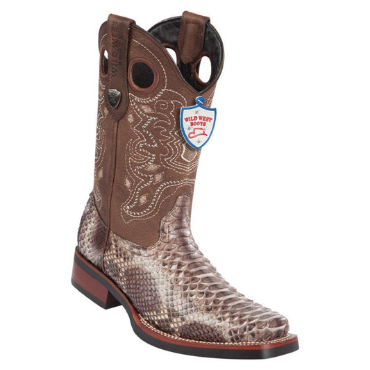 Wild West Boots #28195785 Men's | Color Rustic Brown | Men's Wild West Python Square Toe Rubber Sole Boots Handcrafted