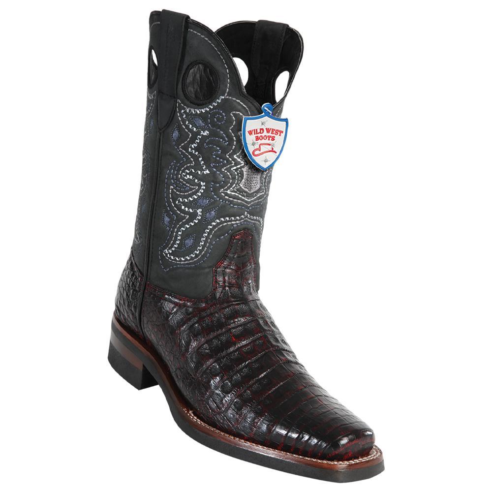 Wild West Boots #28198218 Men's | Color Black Cherry | Men's Wild West Caiman Belly Boots With Rubber Sole Square Toe Handcrafted