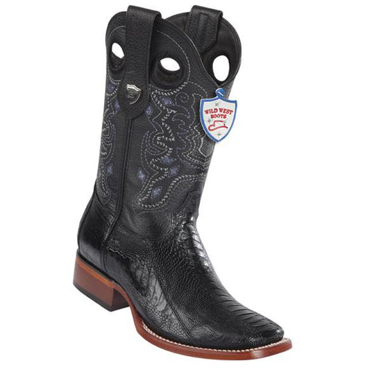 Wild West Boots #28240505 Men's | Color Black | Men's Wild West Square Toe Ostrich Leg Boots Handcrafted