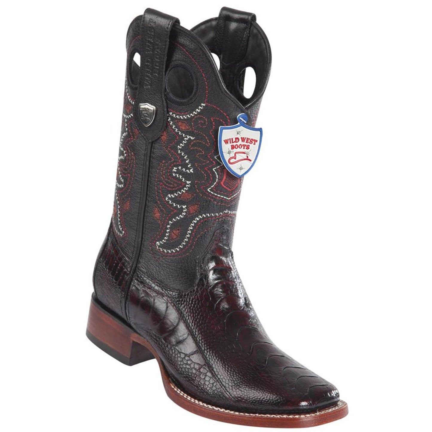 Wild West Boots #28240518 Men's | Color Black Cherry | Men's Wild West Square Toe Ostrich Leg Boots Handcrafted