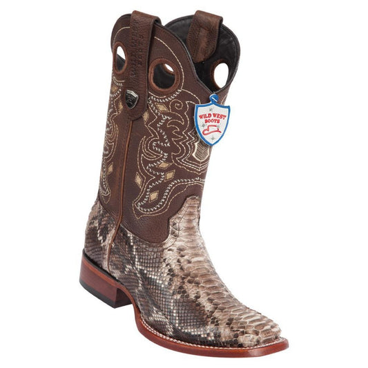 Wild West Boots #28245785 Men's | Color Rustic Brown | Men's Wild West Square Toe Python Boots Handcrafted Genuine Snakeskin