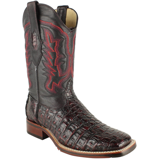 Los Altos Boots Mens #826A1818 Wide Square Toe | Genuine Caiman Flank Leather Boots | Color Black Cherry