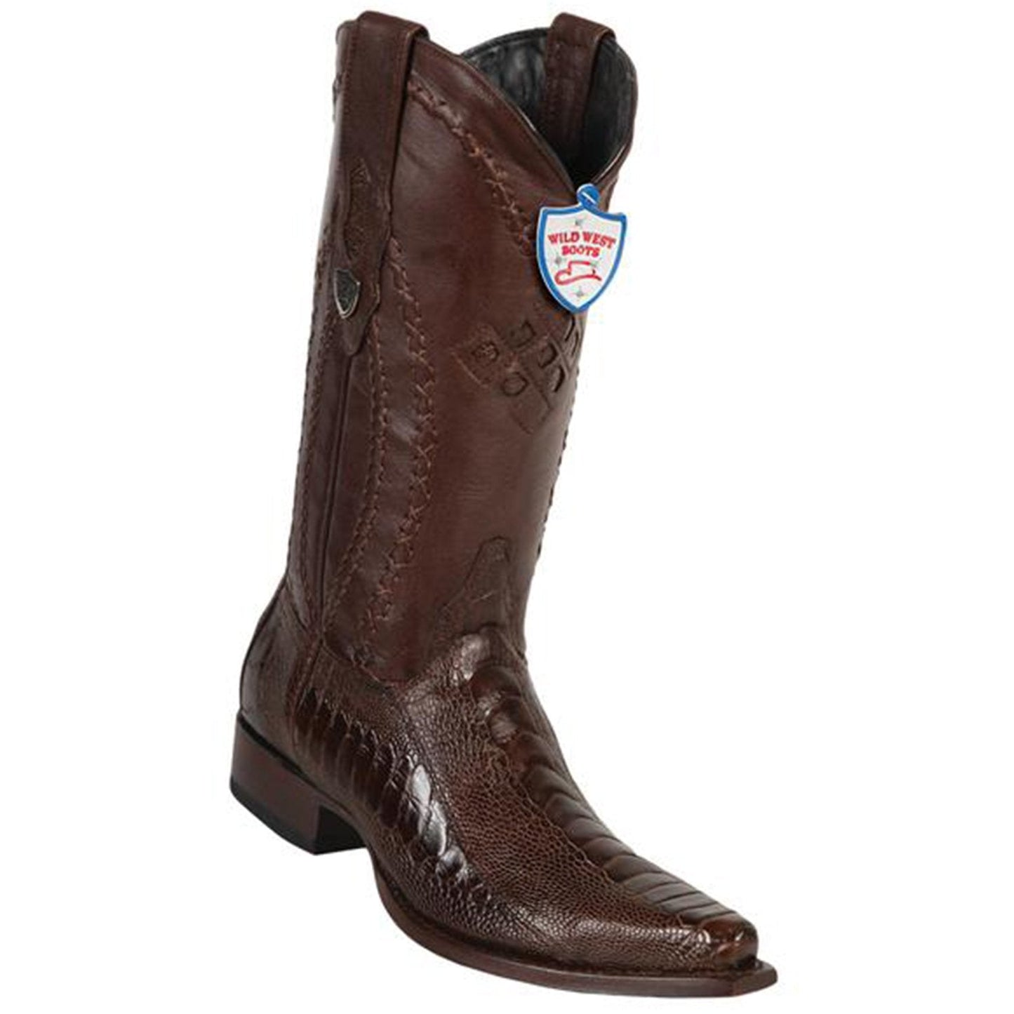 Wild West Boots #2940507 Men's | Color Brown | Men's Wild West Ostrich Leg Snip Toe Boots Handcrafted