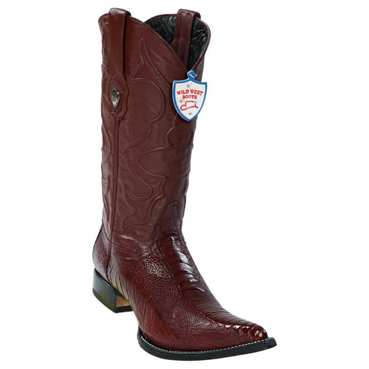 Wild West Boots #2950506 Men's | Color Burgundy | Men's Wild West Ostrich Leg 3x Toe Boots Handcrafted