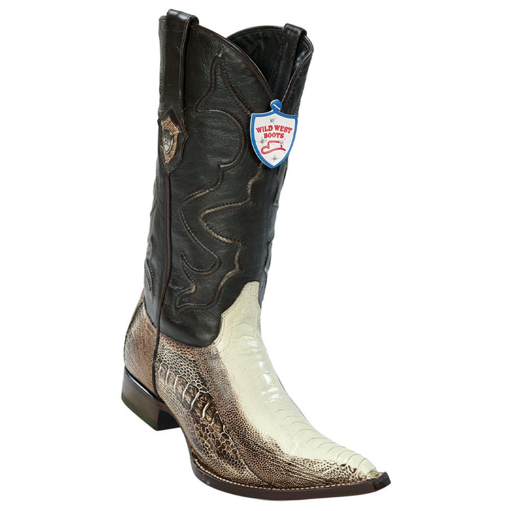 Wild West Boots #2950577 Men's | Color Winterwhite & Brown  | Men's Wild West Ostrich Leg 3x Toe Boots Handcrafted