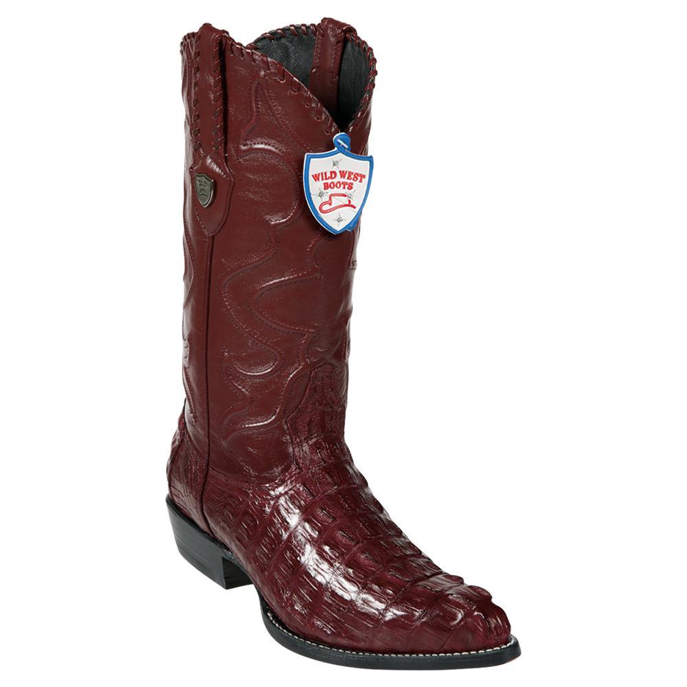 Wild West Boots #2990106 Men's | Color Burgundy | Men's Wild West Caiman Tail J Toe Boots Handcrafted