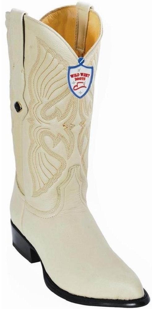 Men's Wild West Genuine Elk Leather J Toe Boots Handmade Winterwhite (2995104)