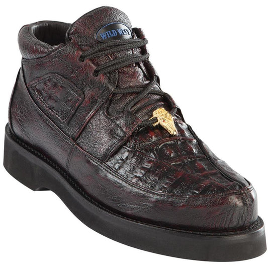 Wild West Boots #2ZA052818 Men's | Color Black cherry  | Men's Wild West Caiman With Ostrich Casual Shoes Handcrafted