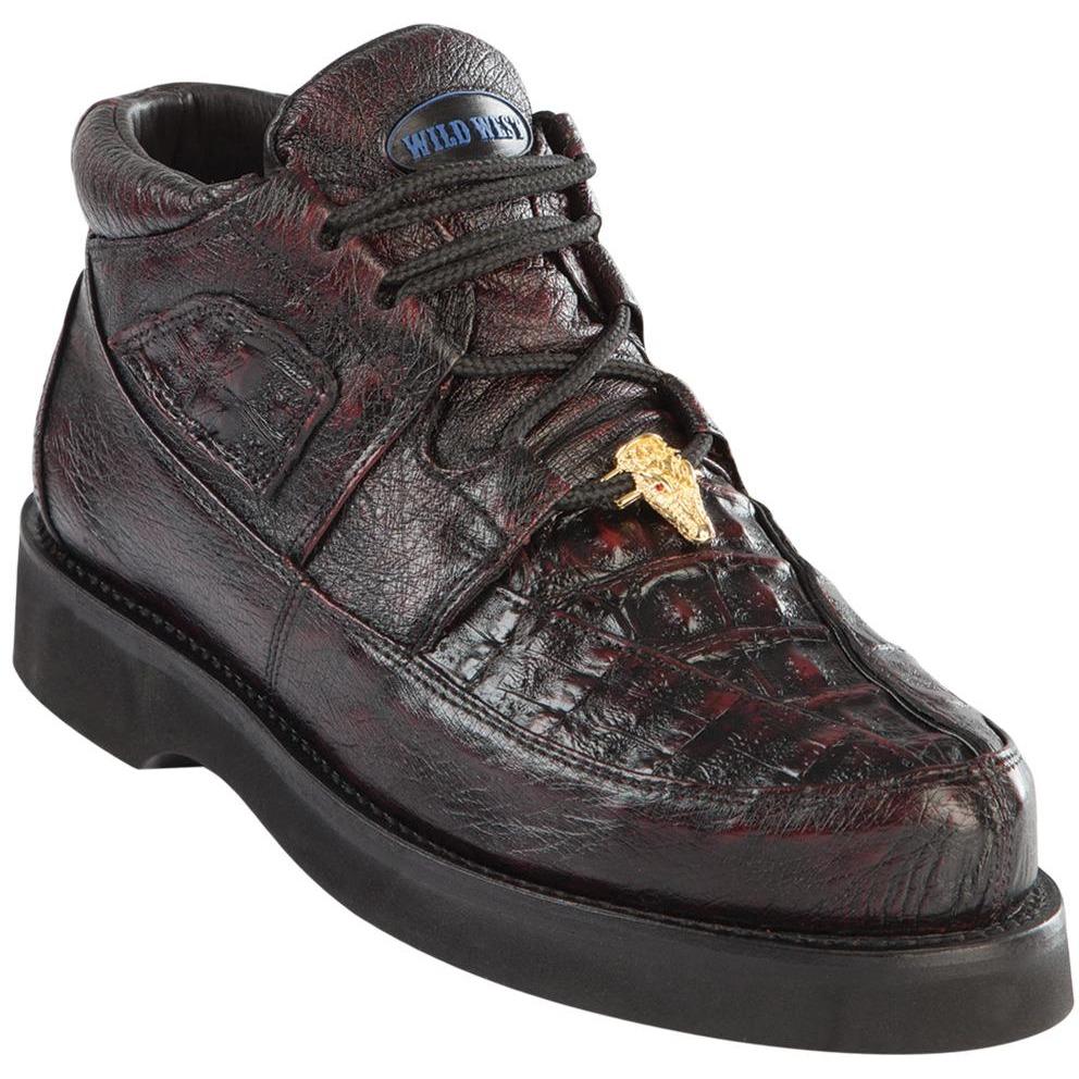 Wild West Boots #2ZA052818 Men's | Color Black cherry | Men's Wild West Caiman With Ostrich Casual Shoes Handcrafted