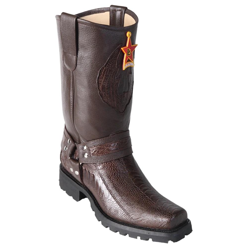 Los Altos Boots Mens #55T0507 Biker Boot | Genuine Ostrich Leg Leather Boots | Color Brown