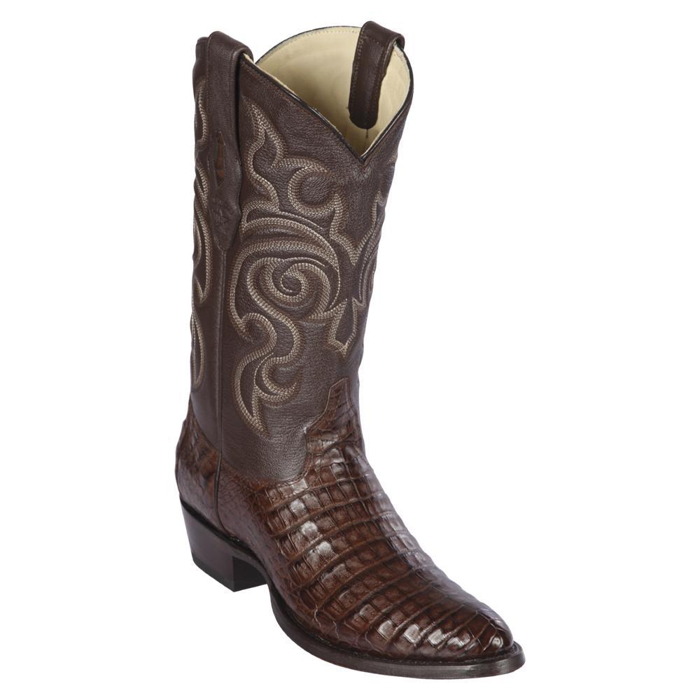 Los Altos Boots Mens #658207 Round Toe | Genuine Caiman Belly Boots Handcrafted | Color Brown