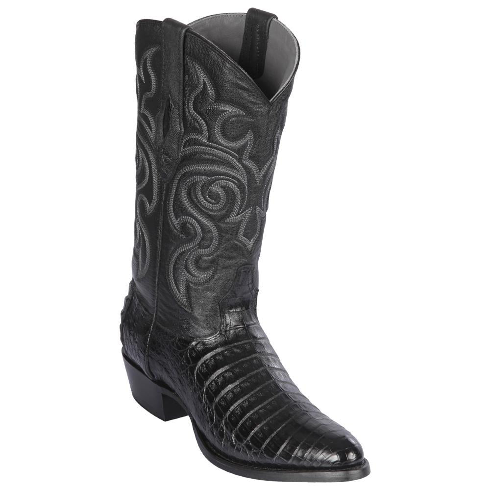 Los Altos Boots Mens #658205 Round Toe | Genuine Caiman Belly Boots Handcrafted | Color Black