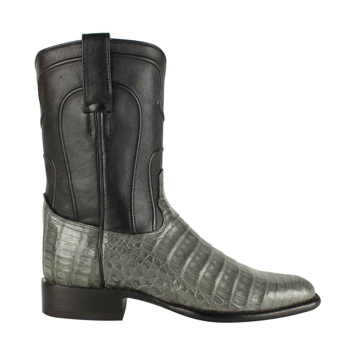 Los Altos Boots Mens #698209 Roper Style | Caiman Belly Boots Handcrafted | Color Gray