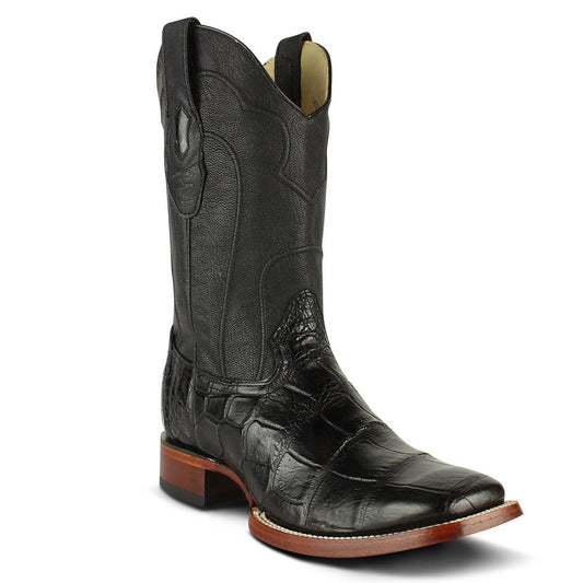 Los Altos Boots Mens #8225805 Wide Square Toe | Genuine  American Alligator skin Boots | Color Black