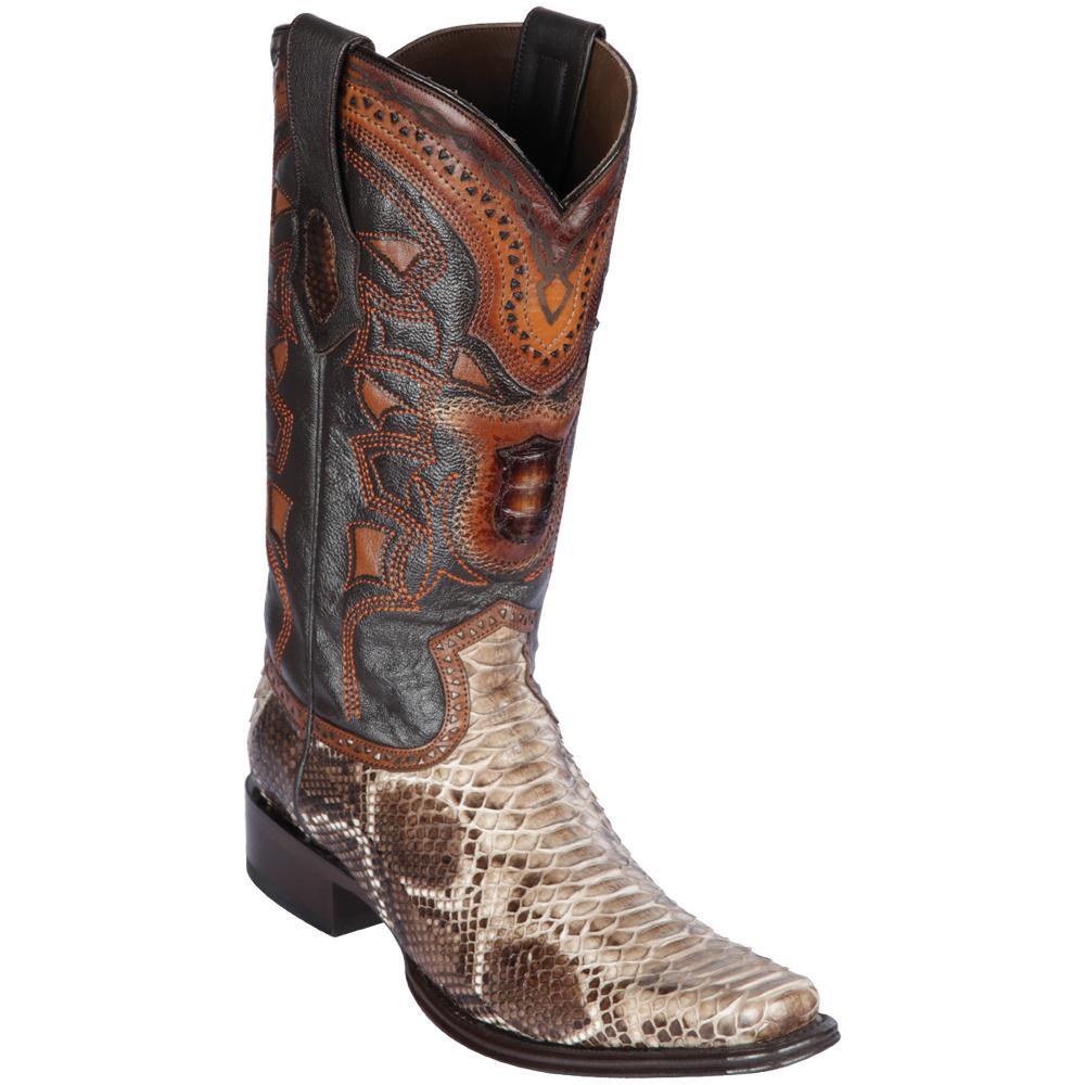 Los Altos Boots Mens #765785 European Square Toe | Genuine Python Leather Boots | Color Rustic Brown