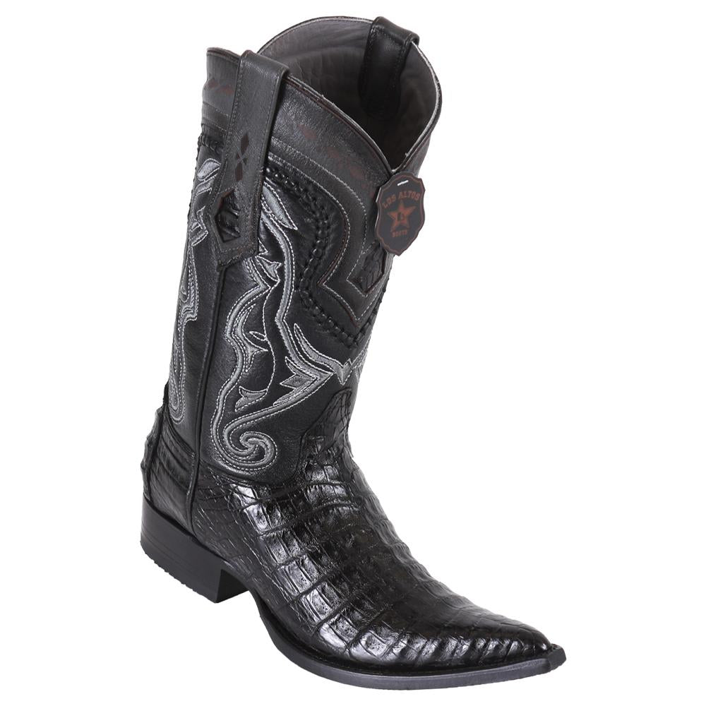 Los Altos Boots Mens #9538205 3X Toe | Genuine Caiman Belly Leather Boots | Color Black