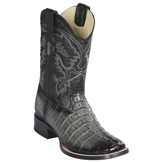 Los Altos Boots Mens #8220138 Wide Square Toe | Genuine Caiman Tail Leather Boots | Color Faded Gray