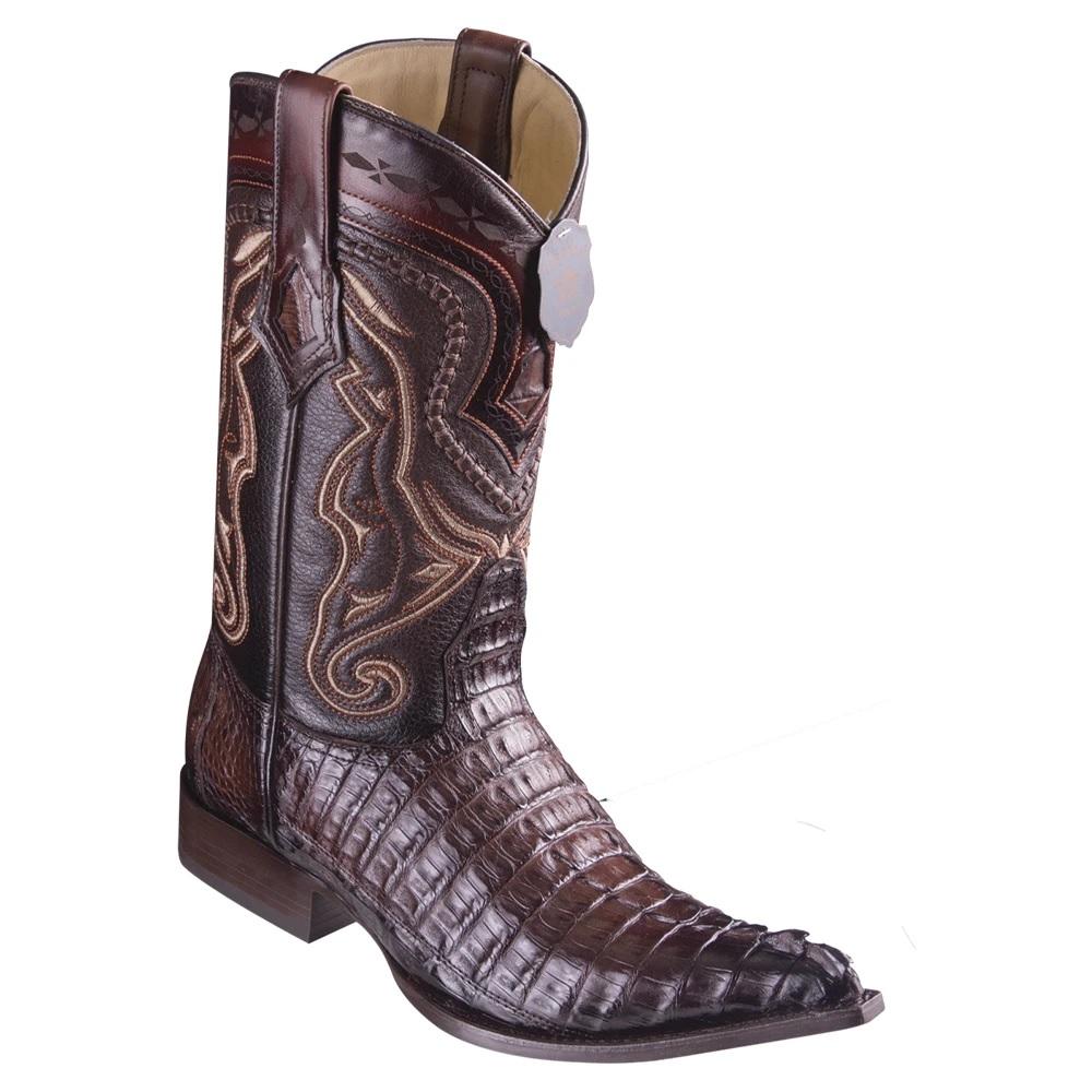 Los Altos Boots Mens #9530116 3X Toe | Genuine Caiman Belly Leather Boots | Color Faded Brown