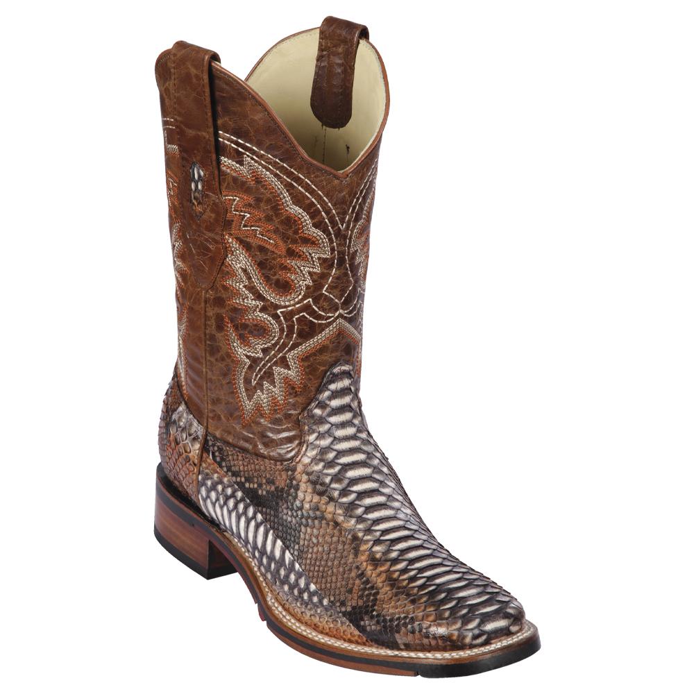 Los Altos Boots Mens #8265788 Wide Square Toe | Genuine Python Skin Leather Boots | Color Rustic Cognac