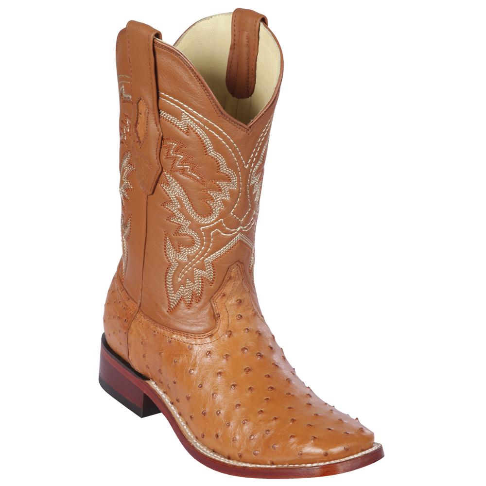 Los Altos Boots Mens #8220351 Wide Square Toe | Genuine Ostrich Leather Boots | Color Honey