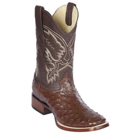 Los Altos Boots Mens #8220307 Wide Square Toe | Genuine Ostrich Leather Boots | Color Brown