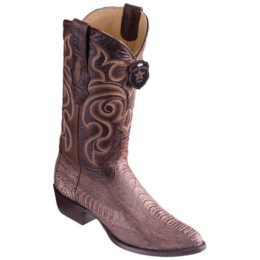 Los Altos Boots Mens #650535 Round Toe | Genuine Ostrich Leg Boots Handmade | Color Sanded Brown