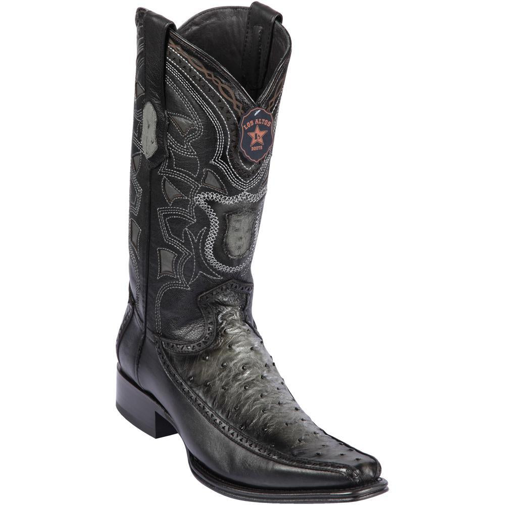 Los Altos Boots Mens #76F0338 European Square Toe | Genuine Full Quill Ostrich With Deer Sides Boots | Color Faded Gray