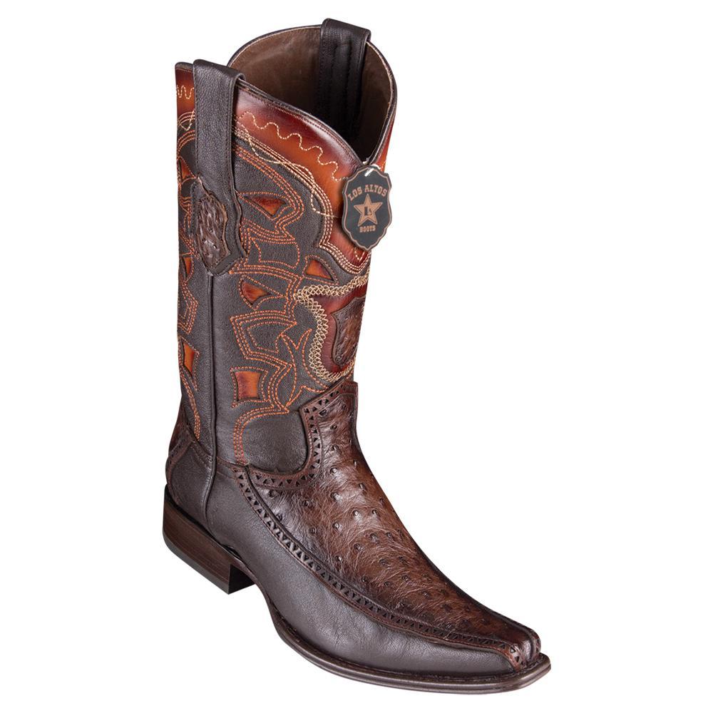 Los Altos Boots Mens #76F0316 European Square Toe | Genuine Full Quill Ostrich With Deer Sides Boots | Color Faded Brown