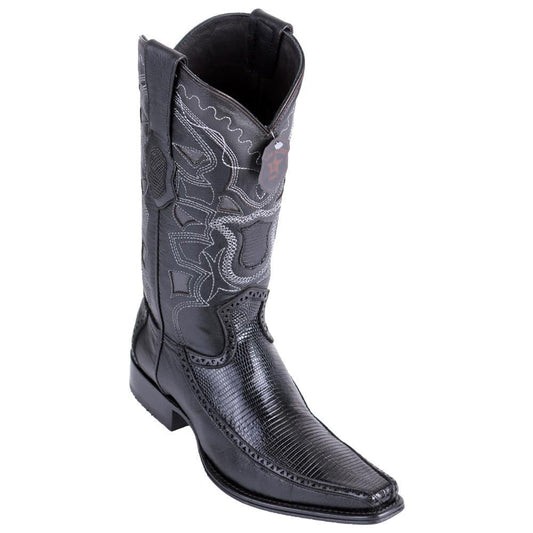 Los Altos Boots Mens #76F0605 European Square Toe | Genuine Ring Lizard With Deer Sides Boots | Color Black