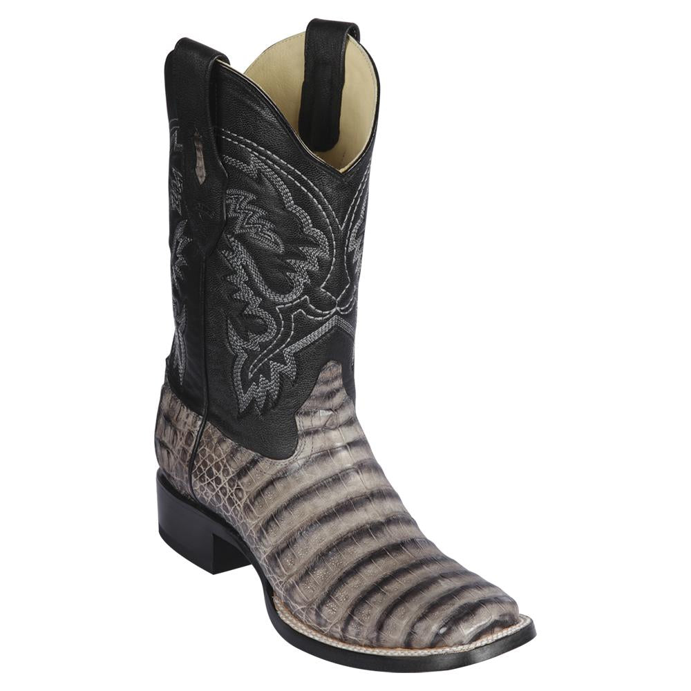 Los Altos Boots Mens #8228233 Wide Square Toe | Genuine Caiman Belly Leather Boots | Color Porto Gray