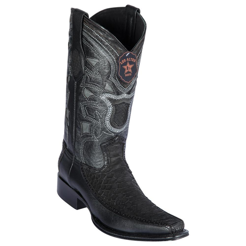 Los Altos Boots Mens #76FN5705 European Square Toe | Genuine Python and Deer Boots | Color Suede Black