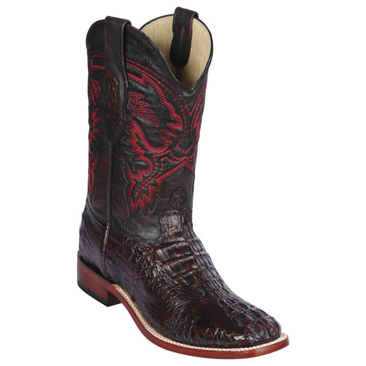 Los Altos Boots Mens #8220218 Wide Square Toe | Genuine caiman hornback Leather Boots | Color Black Cherry