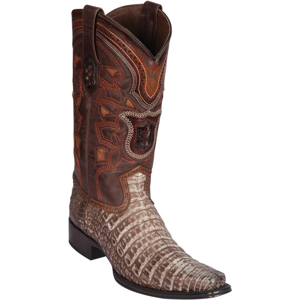 Los Altos Boots Mens #768250 European Square Toe | Genuine Caiman Belly Boots | Color Lisboa Brown